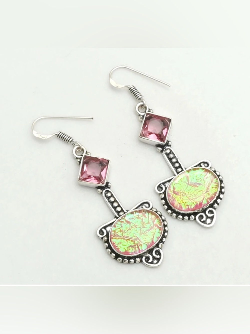Triplet Opal/Pink Topaz Earrings